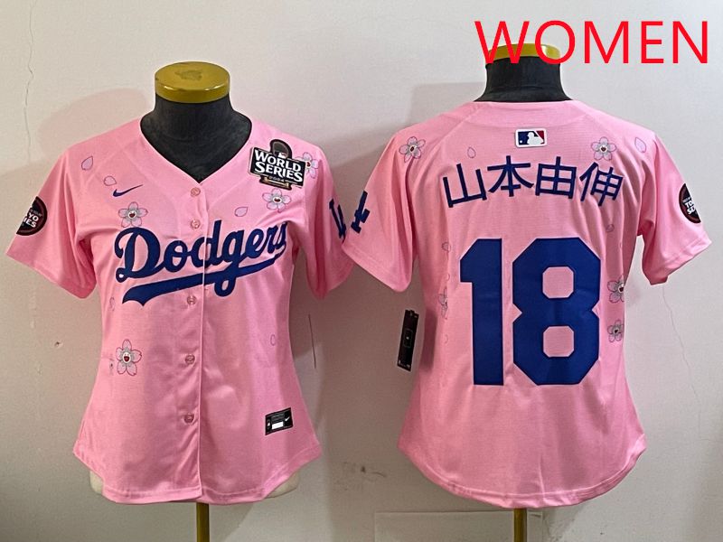 Women Los Angeles Dodgers #18 Yamamoto Pink Sakura Edition 2025 Nike MLB Jersey style 3